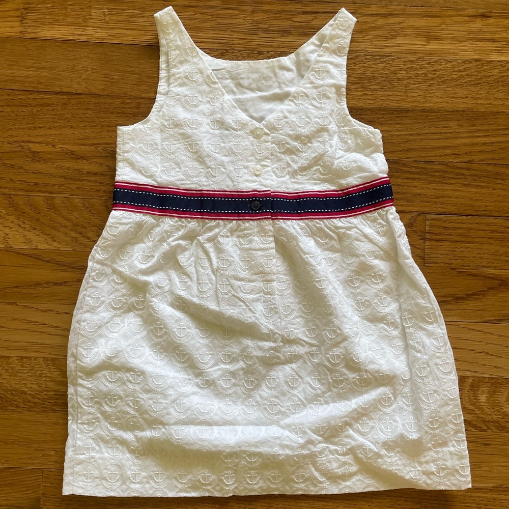 Janie and Jack white cotton dress, anchor jacquard